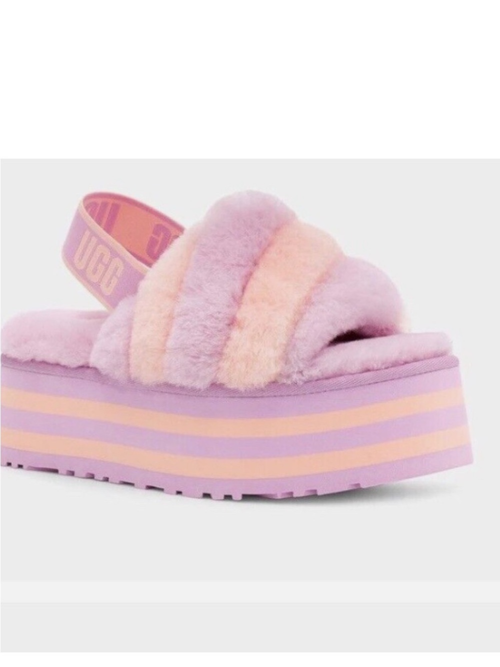 Brand New ugg Fluff Platform Slide - Lavender & Peach Stripe
